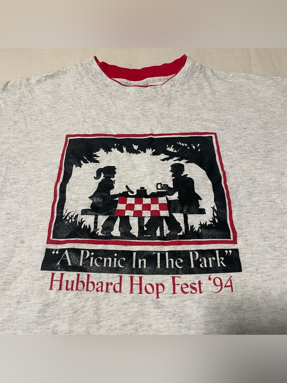 Vintage 90s Graphic Tee Park Picnic 1994 Checkered Oneita Size Large Cotton